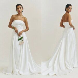 NWT Reformation Elena Satin Long Gown Bridal Dress Strapless Ivory w/ Train Sz 4